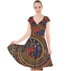 Swirl Vortex Emoji Cyclone Motion Art Cap Sleeve Front Wrap Midi Dress by Paksenen