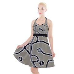 Sketchy Abstract Artistic Print Design Halter Party Swing Dress  by dflcprintsclothing