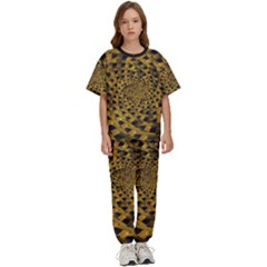 Spiral Symmetry Geometric Pattern Black Backgrond Kids  T-shirt And Pants Sports Set by dflcprintsclothing