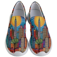 City New York Nyc Skyscraper Skyline Downtown Night Business Urban Travel Landmark Building Architec Women s Lightweight Slip Ons by Posterlux