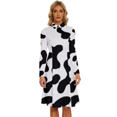 Cow Pattern Long Sleeve Shirt Collar A-line Dress by Ket1n9