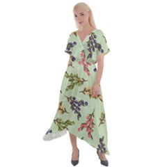 Berries Flowers Pattern Print Cross Front Sharkbite Hem Maxi Dress by Maspions