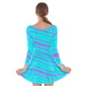 Wave Stripe Pattern Design Aqua Long Sleeve Skater Dress View2