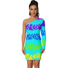 Abstract Design Pattern Long Sleeve One Shoulder Mini Dress by Ndabl3x