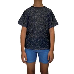 Midnight Blossom Elegance Black Backgrond Kids  Short Sleeve Swimwear by dflcprintsclothing