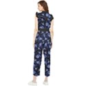 Stylized Floral Intricate Pattern Design Black Backgrond Women s Frill Top Chiffon Jumpsuit View2