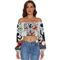 Abstract Drummer Long Sleeve Crinkled Weave Crop Top View1