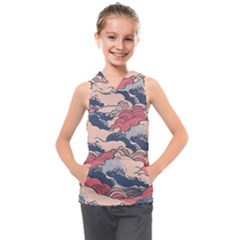 Waves Ocean Sea Water Pattern Rough Seas Digital Art Nature Nautical Kids  Sleeveless Hoodie by Bedest