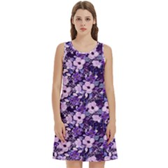 Purple Flowers 001 Purple Flowers 02 Round Neck Sleeve Casual Dress With Pockets by DinkovaArt