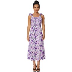 Purple Flowers 001 Tie-strap Tiered Midi Chiffon Dress by DinkovaArt