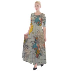 Vintage World Map Half Sleeves Maxi Dress by Proyonanggan