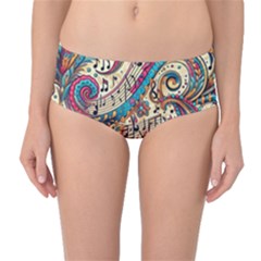 Paisley Print Musical Notes Mid-waist Bikini Bottoms by RiverRootz