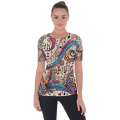 Paisley Print Musical Notes Shoulder Cut Out Short Sleeve Top by RiverRootz