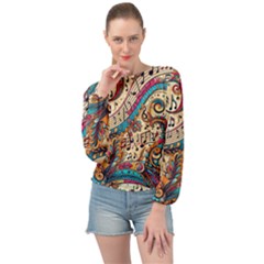 Paisley Print Musical Notes Banded Bottom Chiffon Top by RiverRootz