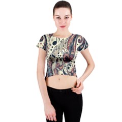 Paisley Print Musical Notes8 Crew Neck Crop Top by RiverRootz