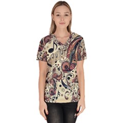 Paisley Print Musical Notes8 Women s V-neck Scrub Top by RiverRootz