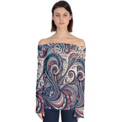 Paisley Print Musical Notes6 Off Shoulder Long Sleeve Top by RiverRootz