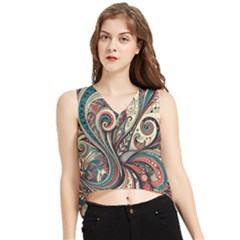 Paisley Print Musical Notes6 V-neck Cropped Tank Top by RiverRootz