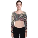 Paisley Print Musical Notes6 Velvet Long Sleeve Crop Top View1