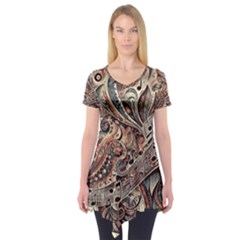 Paisley Print Musical Notes5 Short Sleeve Tunic  by RiverRootz