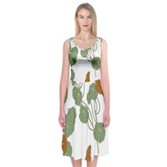 Nasturtium Flowers Plant Leaves Midi Sleeveless Dress by Ndabl3x