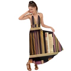 Books Bookshelves Office Fantasy Background Artwork Book Cover Apothecary Book Nook Literature Libra Backless Maxi Beach Dress by Posterlux