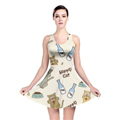 Happy Cats Pattern Background Reversible Skater Dress by Grandong