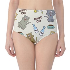 Happy Cats Pattern Background Classic High-waist Bikini Bottoms by Grandong