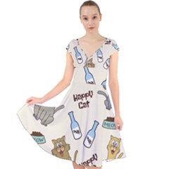 Happy Cats Pattern Background Cap Sleeve Front Wrap Midi Dress by Grandong