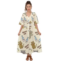 Happy Cats Pattern Background Kimono Sleeve Boho Dress by Grandong