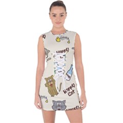 Happy Cats Pattern Background Lace Up Front Bodycon Dress by Grandong