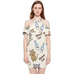 Happy Cats Pattern Background Shoulder Frill Bodycon Summer Dress by Grandong