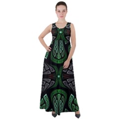 Fractal Green Black 3d Art Floral Pattern Empire Waist Velour Maxi Dress by Cemarart