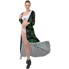 Fractal Green Black 3d Art Floral Pattern Maxi Chiffon Beach Wrap by Cemarart