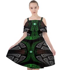 Fractal Green Black 3d Art Floral Pattern Cut Out Shoulders Chiffon Dress by Cemarart