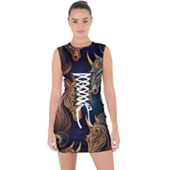 Pattern With Horses Lace Up Front Bodycon Dress by 2607694a