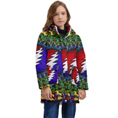 Grateful Dead Bear Pattern Kids  Hooded Longline Puffer Jacket by Maspions