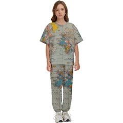 Vintage World Map Kids  T-shirt And Pants Sports Set by Ket1n9