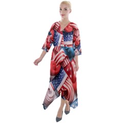 Us Presidential Election Colorful Vibrant Pattern Design  Quarter Sleeve Wrap Front Maxi Dress by dflcprintsclothing