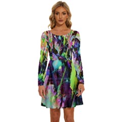 In Orbit Prismatic Long Sleeve Wide Neck Velvet Dress by MRNStudios