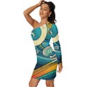 Waves Ocean Sea Abstract Whimsical Abstract Art 3 Long Sleeve One Shoulder Mini Dress View2