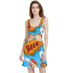 Comical Words Animals Comic Omics Crazy Graffiti Velour Cutout Dress by Bedest