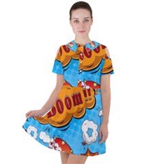 Comical Words Animals Comic Omics Crazy Graffiti Short Sleeve Shoulder Cut Out Dress  by Bedest