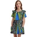 Peacock Bird Feathers Pheasant Nature Animal Texture Pattern Kids  Frilly Sleeves Pocket Dress View1