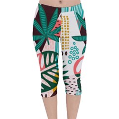 Abstract Seamless Pattern With Tropical Leaves Velvet Capri Leggings  by Hannah976