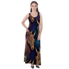 Schwarz Pferde Muster Sleeveless Velour Maxi Dress by 2607694c