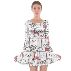 Cute Cat Chef Cooking Seamless Pattern Cartoon Long Sleeve Skater Dress by Bedest