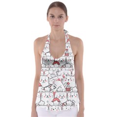 Cute Cat Chef Cooking Seamless Pattern Cartoon Tie Back Tankini Top by Bedest