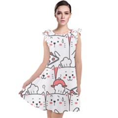 Cute Cat Chef Cooking Seamless Pattern Cartoon Tie Up Tunic Dress by Bedest