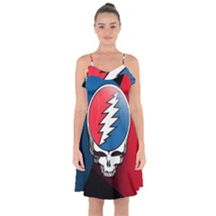 Grateful Dead Big Skull Ruffle Detail Chiffon Dress by Bedest